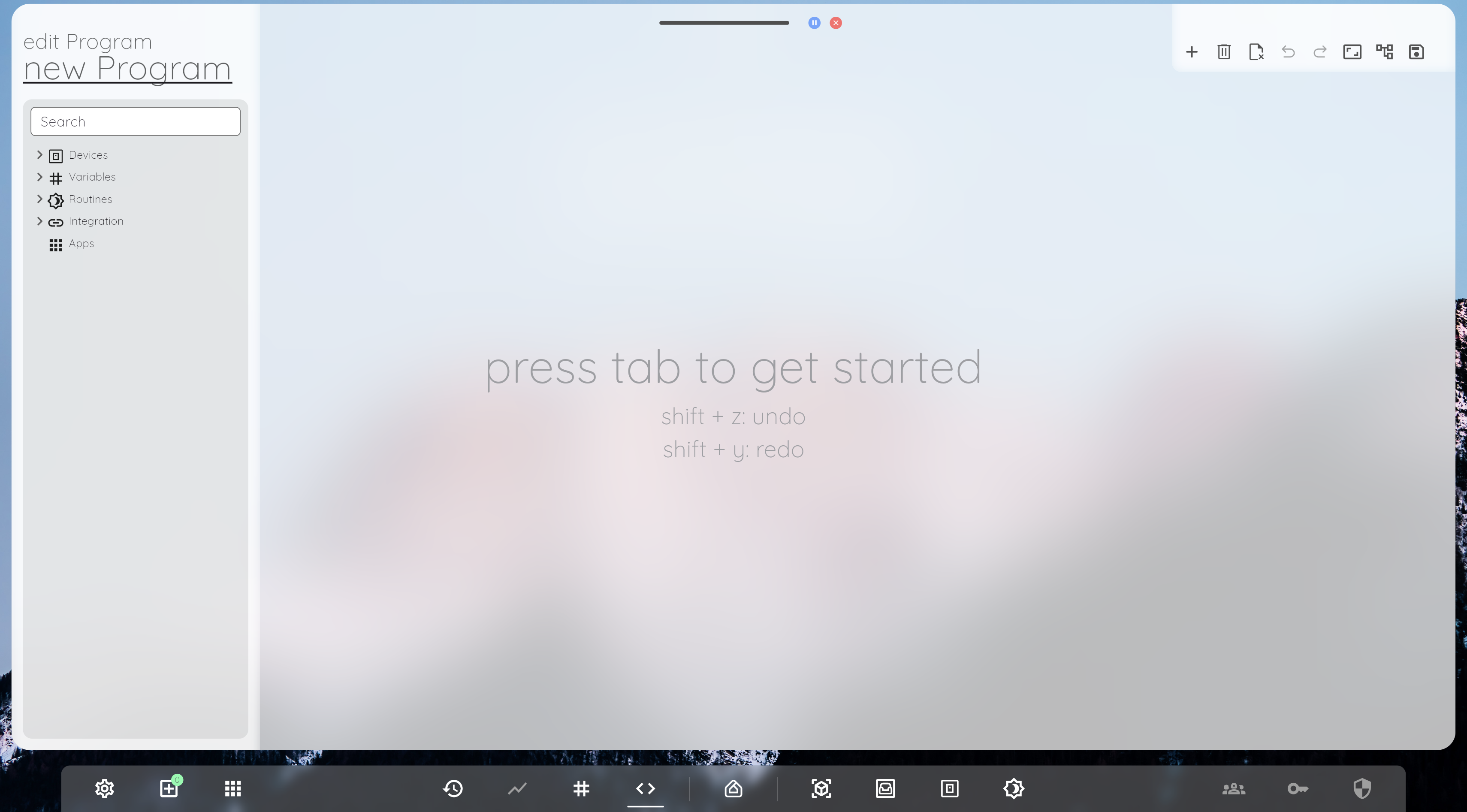 Program Editor with connected blocks